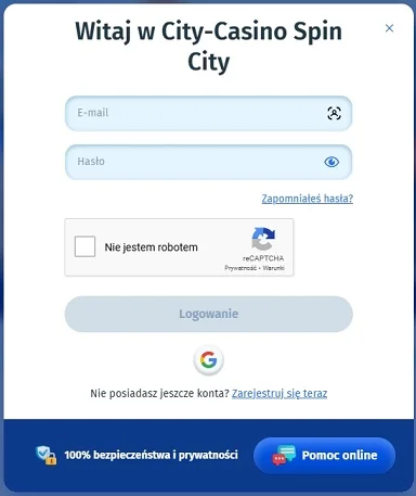 Spin City casino login