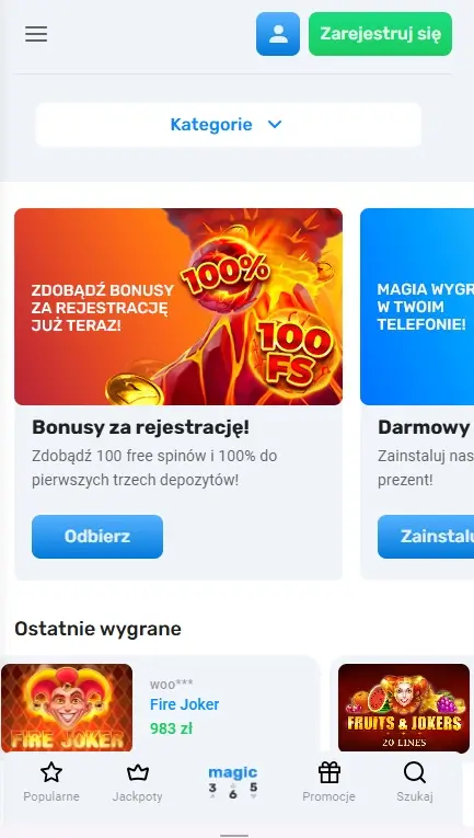 wersja mobilna Casino Magic365