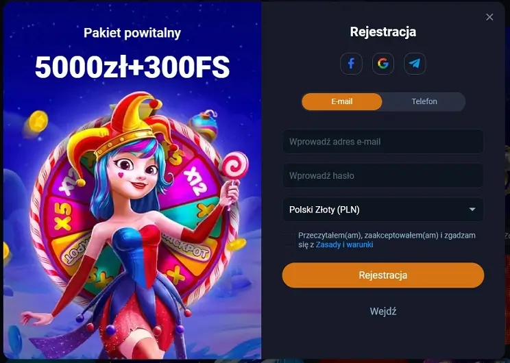 Formularz rejestracyjny Vox Casino